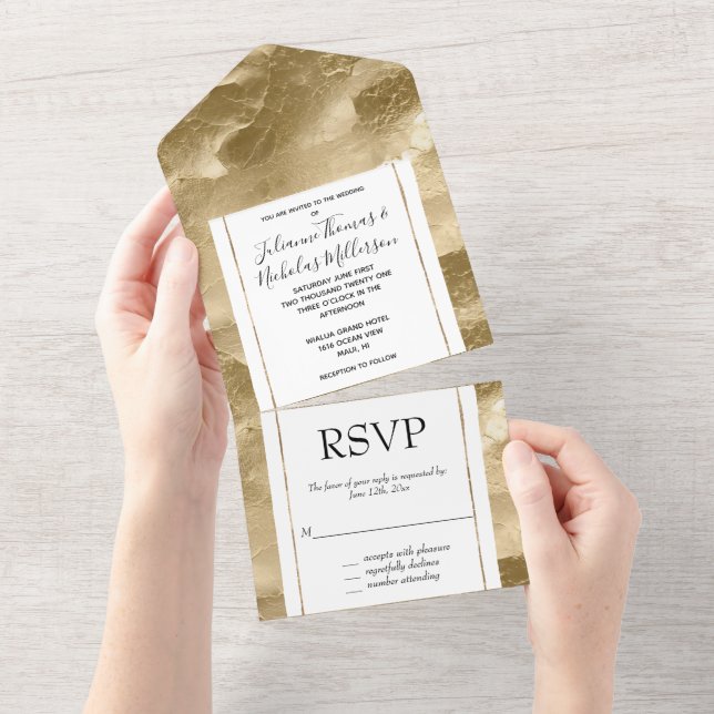 Pretty Glam Gold  All In One Invitation (Tearaway)