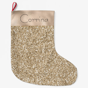Pretty Glam Gold Glitter Large Christmas Stocking