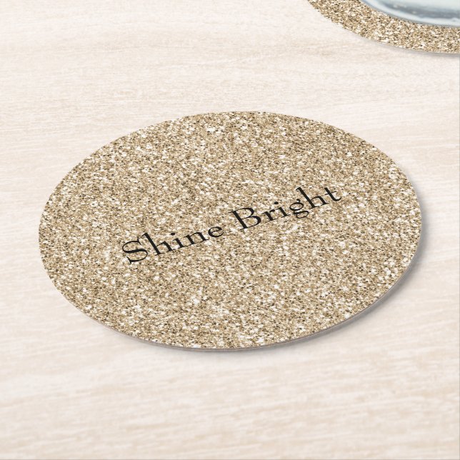 Pretty Glam Gold Glitter       Round Paper Coaster (Angled)