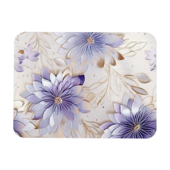 Pretty Glam Gold Purple Pearl White Floral Magnet (Horizontal)