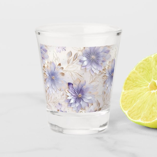 Pretty Glam Gold Purple Pearl White Floral Shot Glass (Front)