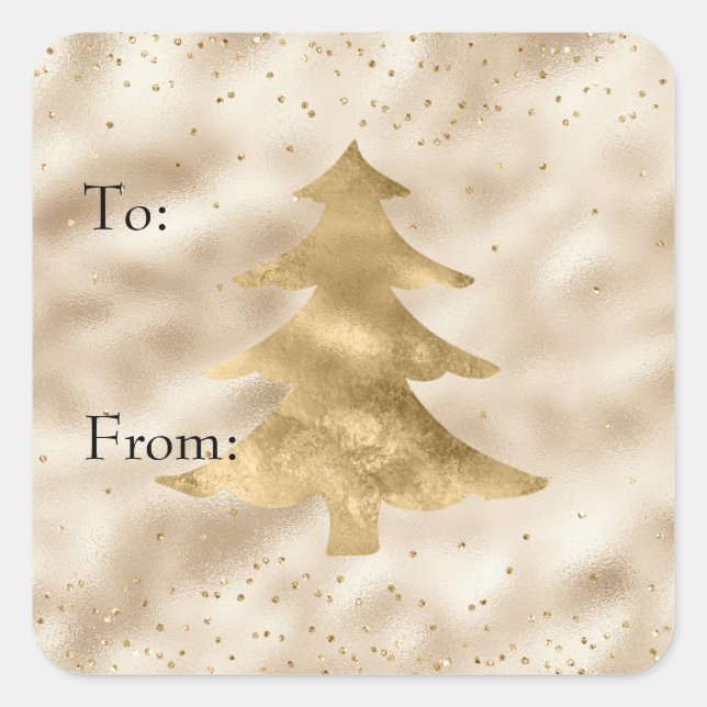 Pretty Glam Gold Sparkle Dots Christmas Tree   Square Sticker (Front)