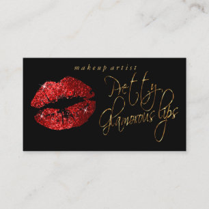 Pretty Glamourous Lips - Red Glitter and Gold Business Card
