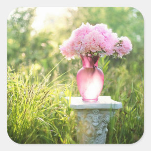 Pretty Glass Vase of Pink Flowers Stickers