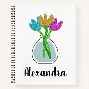 Pretty Glitter Flowers Personalised Notebook
