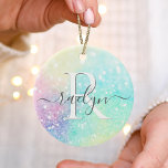 Pretty Glitter Holographic Iridescent Girly Ceramic Tree Decoration<br><div class="desc">A trendy pretty chic bokeh glitter background in beautiful pastel colours. You can easily personalise with your custom monogram and/or name.</div>