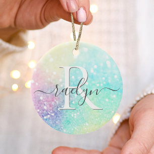 Pretty Glitter Holographic Iridescent Girly Ceramic Tree Decoration