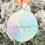 Pretty Glitter Holographic Iridescent Girly Ornament<br><div class="desc">A trendy pretty chic bokeh glitter background in beautiful pastel colours. You can easily personalise with your custom monogram and/or name.</div>