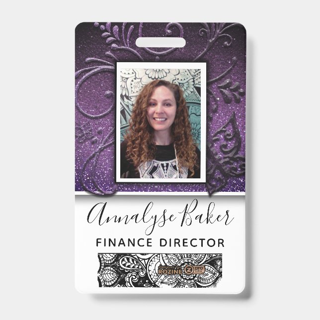 Pretty Glitter Professional CNA Nurse Photo Name ID Badge (Front)