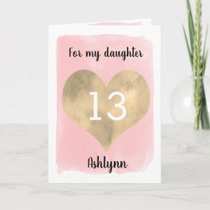 Pretty Gold and Pink 13th Birthday Daughter Card