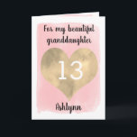 Pretty Gold and Pink 13th Birthday Granddaughter Card<br><div class="desc">A personalised pink and gold granddaughter birthday card that features a beautiful gold heart against pink watercolor. You can personalise gold heart with the age you need and add her name underneath the heart. The inside card message reads "I hope that today and every day is filled with lots of...</div>
