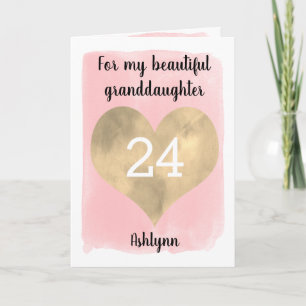 Pretty Gold and Pink 24th Birthday Card