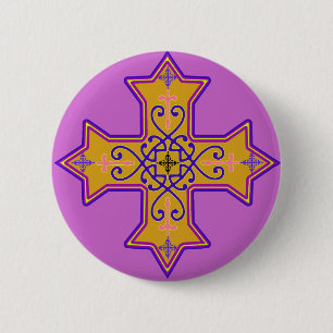 Pretty Gold and Pink Coptic Cross 6 Cm Round Badge