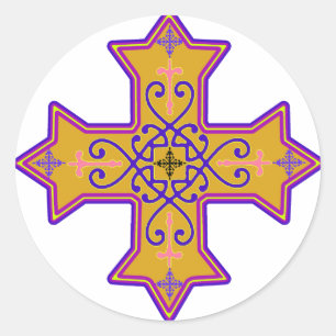 Pretty Gold and Pink Coptic Cross Classic Round Sticker