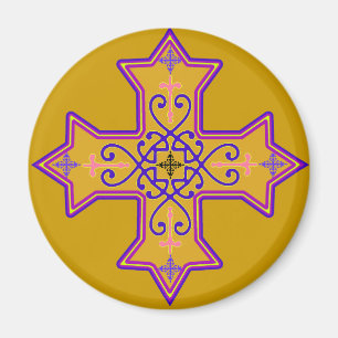 Pretty Gold and Pink Coptic Cross Magnet