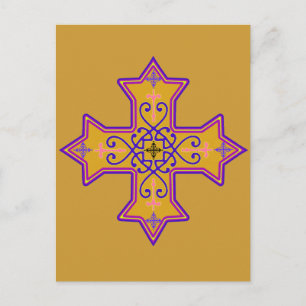 Pretty Gold and Pink Coptic Cross Postcard