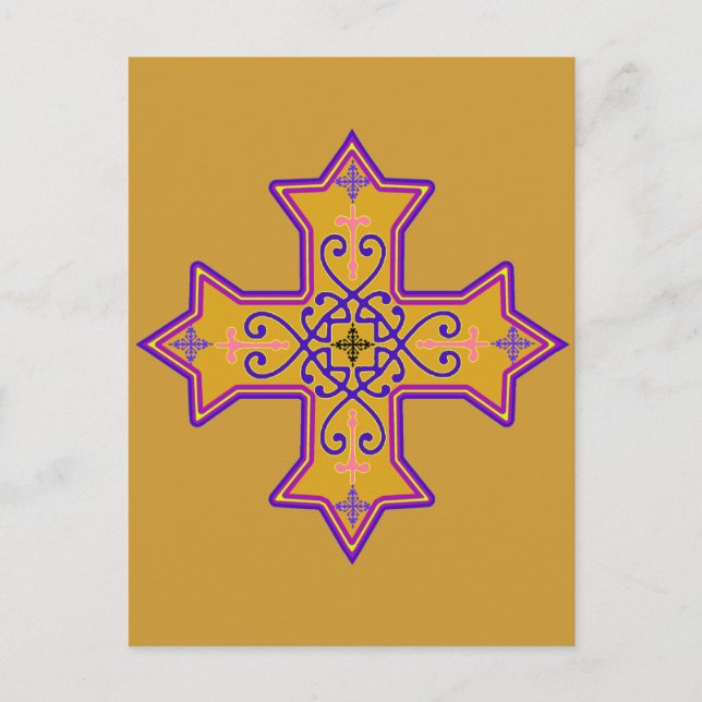 Pretty Gold and Pink Coptic Cross Postcard (Front)