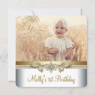 Pretty Gold and White Birthday Party Invitation