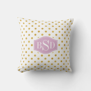 Pretty gold and white polka dots patterns monogram cushion
