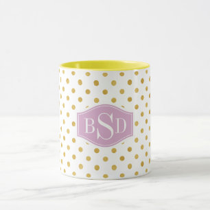 Pretty gold and white polka dots patterns monogram mug