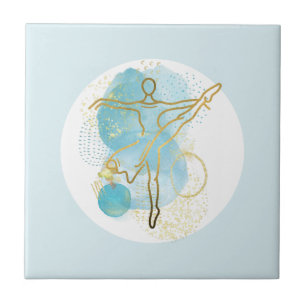 Pretty Gold Ballerina Watercolor Abstract Tile