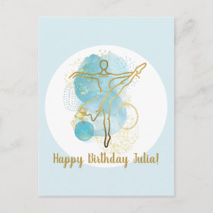 Pretty Gold Ballerina Watercolor Birthday Postcard
