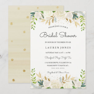 Pretty Gold Blush Floral Bridal Shower Invitation
