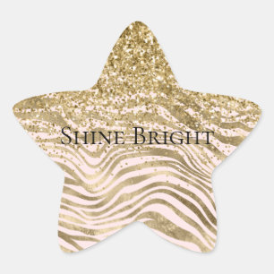 Pretty Gold Blush Pink Glitter Zebra Sparkle      Star Sticker