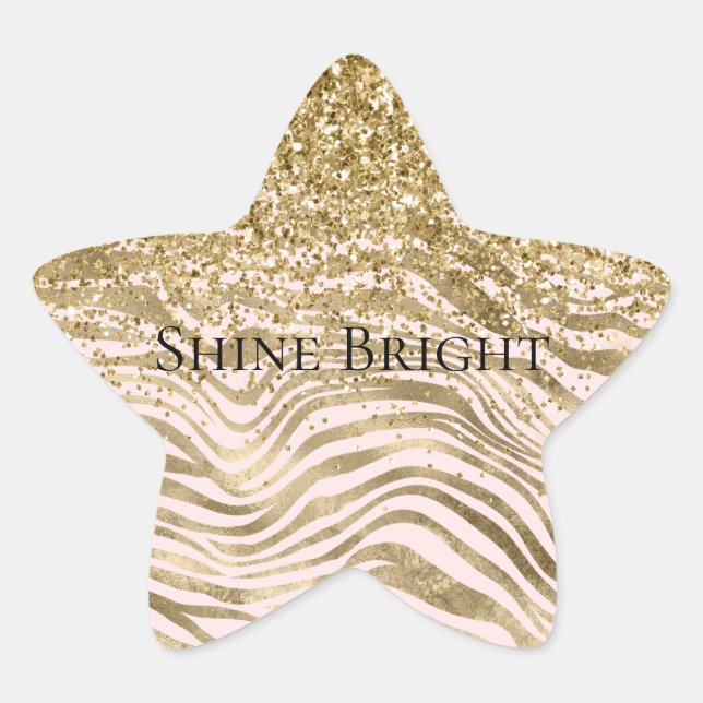 Pretty Gold Blush Pink Glitter Zebra Sparkle      Star Sticker (Front)