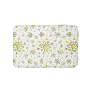Pretty Gold Christmas Snowflakes on Winter White Bath Mat