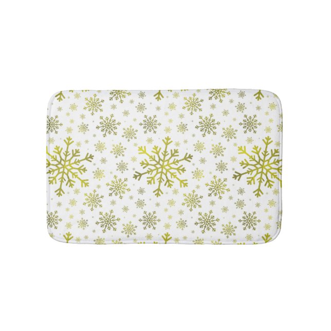 Pretty Gold Christmas Snowflakes on Winter White Bath Mat (Front)