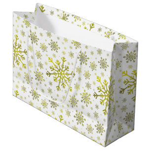 Pretty Gold Christmas Snowflakes on Winter White Large Gift Bag