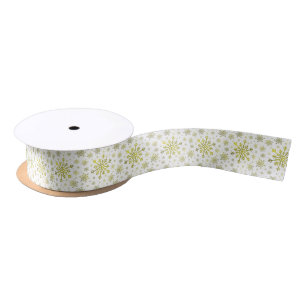 Pretty Gold Christmas Snowflakes on Winter White Satin Ribbon