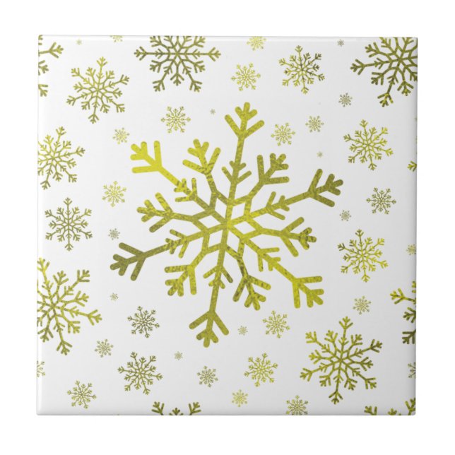 Pretty Gold Christmas Snowflakes on Winter White Tile (Front)