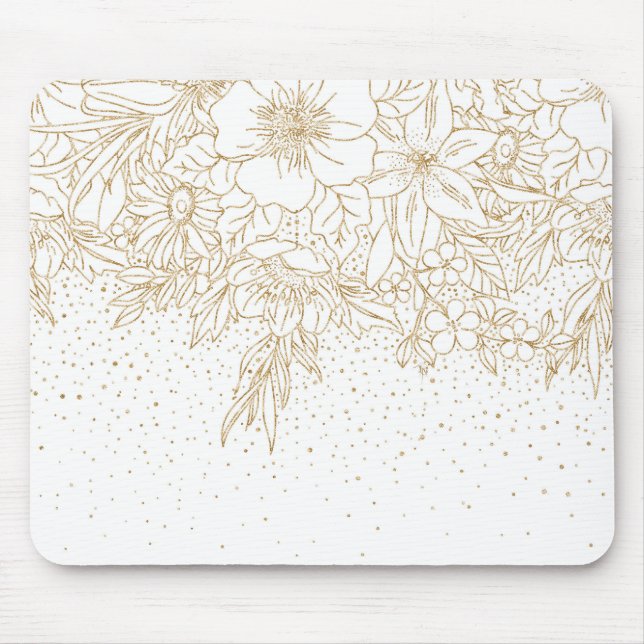 Pretty Gold Confetti dots floral Mouse Mat (Front)
