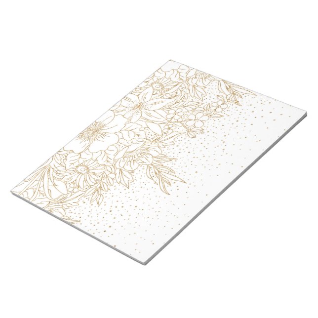 Pretty Gold Confetti dots floral Notepad (Angled)