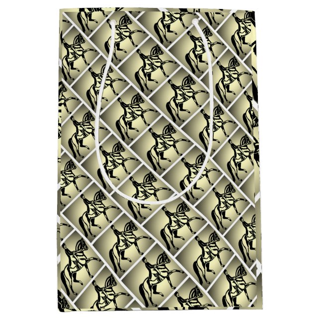 Pretty Gold Dressage Rider Medium Gift Bag (Front)