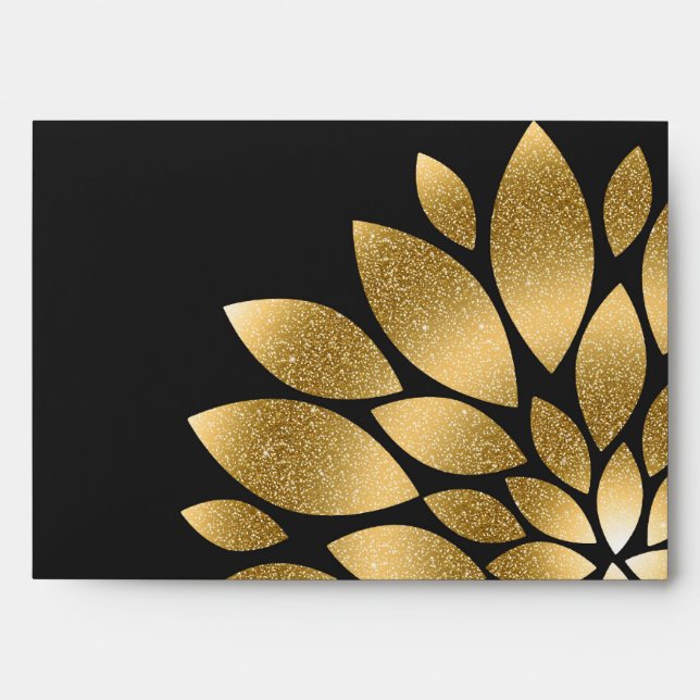 Pretty gold faux glitter abstract flower envelope (Front)