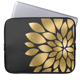 Pretty gold faux glitter abstract flower laptop sleeve