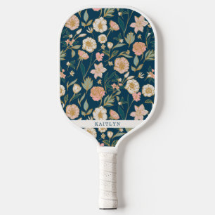 Pretty Gold Floral Pattern Personalised Name Pickleball Paddle