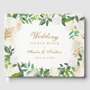 Pretty Gold Floral Wreath Wedding Guest Book