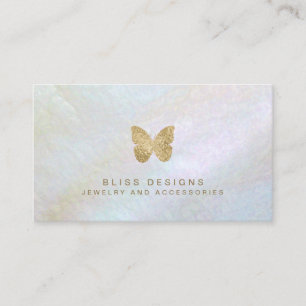 Pretty Gold Foil Mother of Pearl Butterfly Business Card