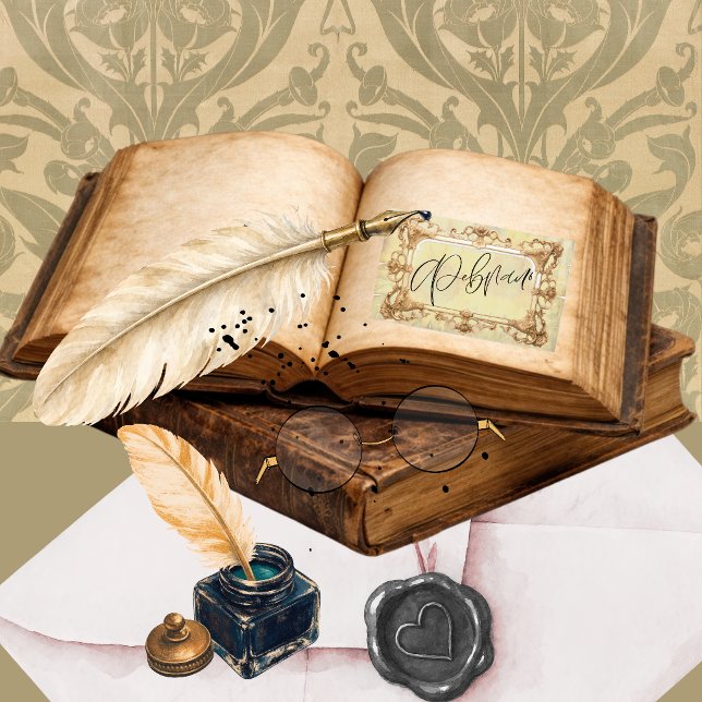 Pretty Gold Frame Victorian Style BookPlate Rectangular Sticker (Creator Uploaded)