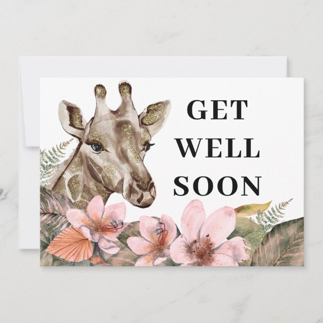 Pretty Gold Giraffe Floral Get Well  Card (Front)
