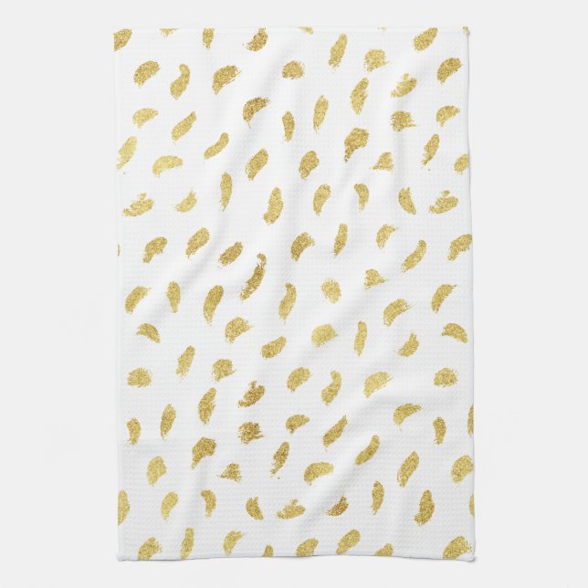 Pretty Gold Glam White Abstract Tea Towel (Vertical)