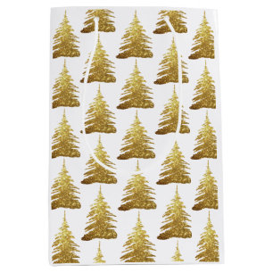 Pretty Gold Glitter Christmas Tree  Medium Gift Bag
