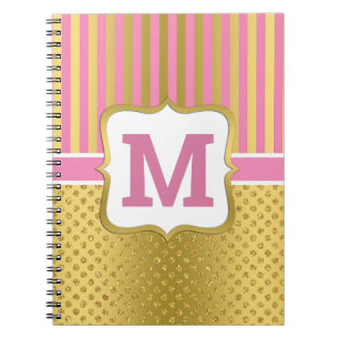 Pretty Gold Glitter Dots and Pink Stripes  Notebook