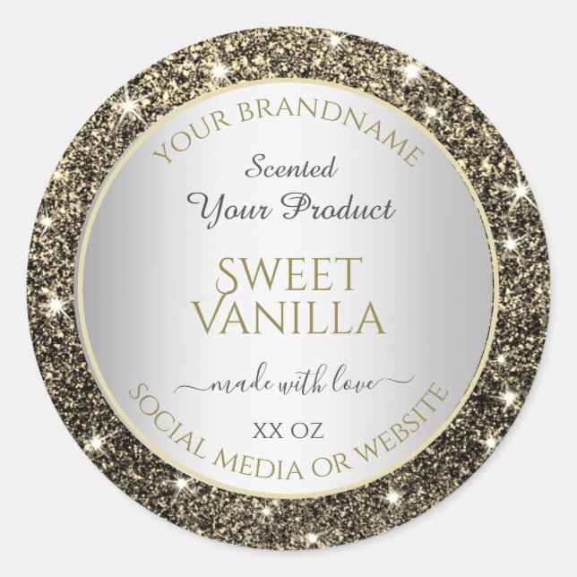 Pretty Gold Glitter Stars Product Packaging Labels (Front)