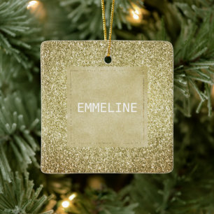 Pretty Gold Glitzy Glitter Christmas Name Ceramic Ornament
