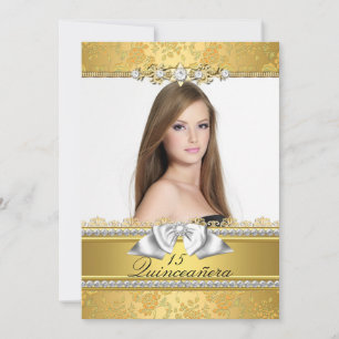 Pretty Gold Lace Photo Quinceanera Invitation